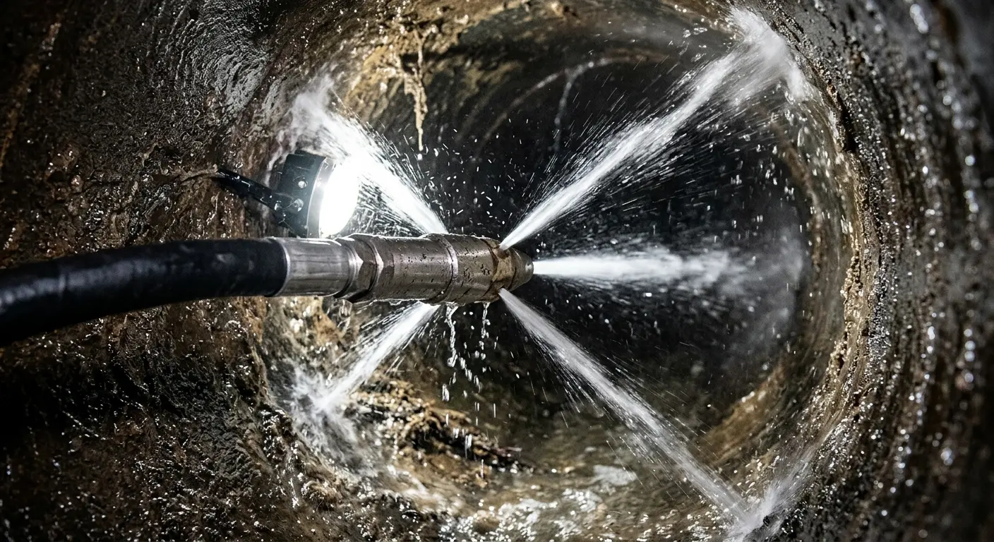 High-pressure hydro jetting nozzle cleaning sewer pipe for Emergency Drain Service in Center Line